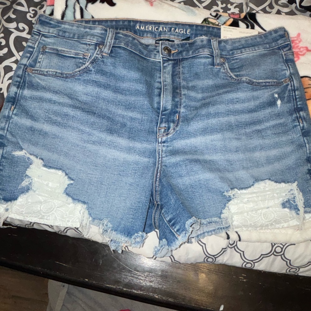 American Eagle Outfitters Light Wash Denim Shorts with Lace Insets